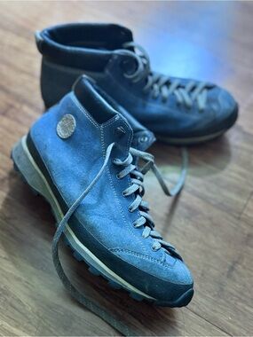 Lomer Bio Naturale MTX Suede Leather Laced Hiking Boots Blue Grey Mid High Ankle